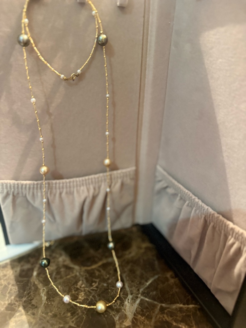 Delicate Gold-Tone Pearl Station Long Necklace
